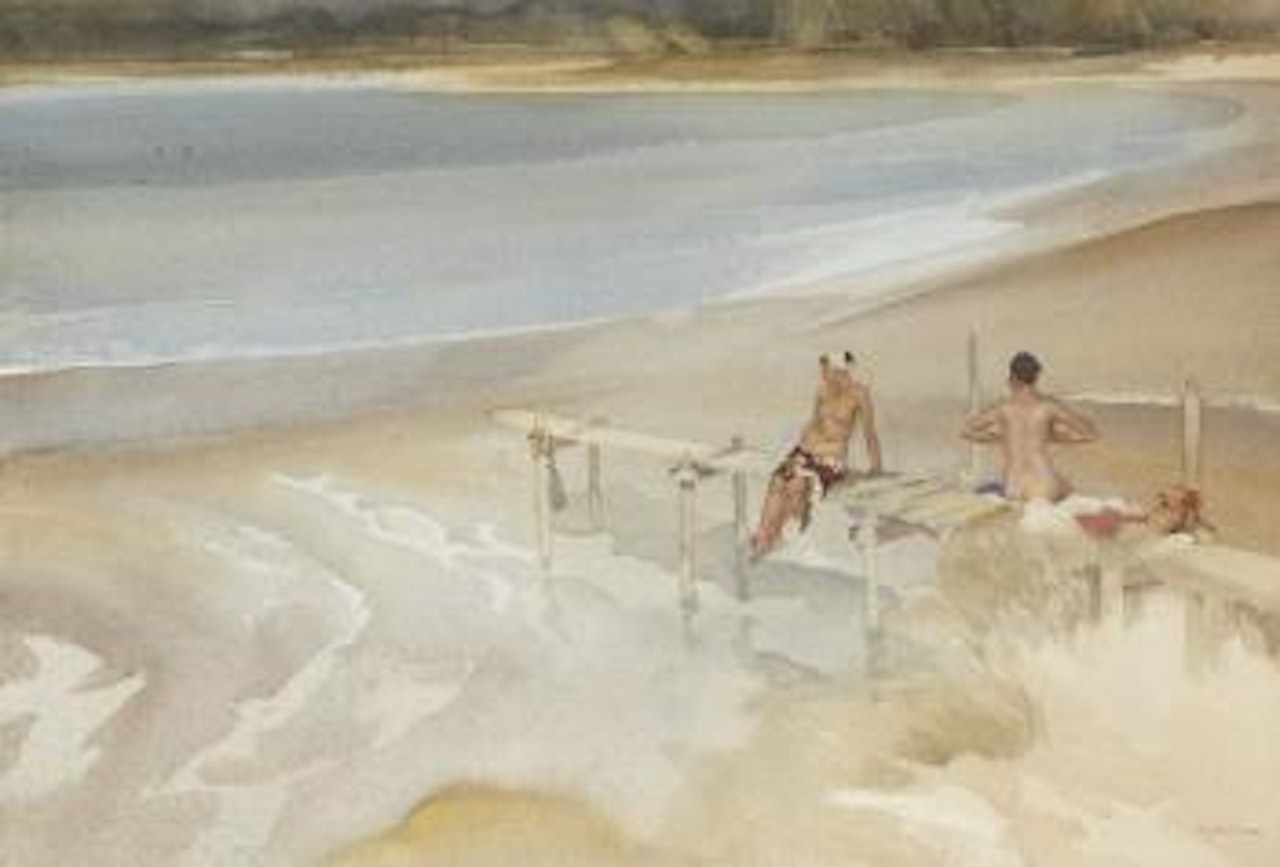 Two sisters and a jetty by William Russell Flint