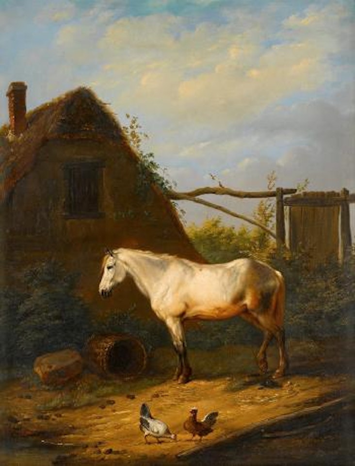 Horse and chickens by Eugène Joseph Verboeckhoven