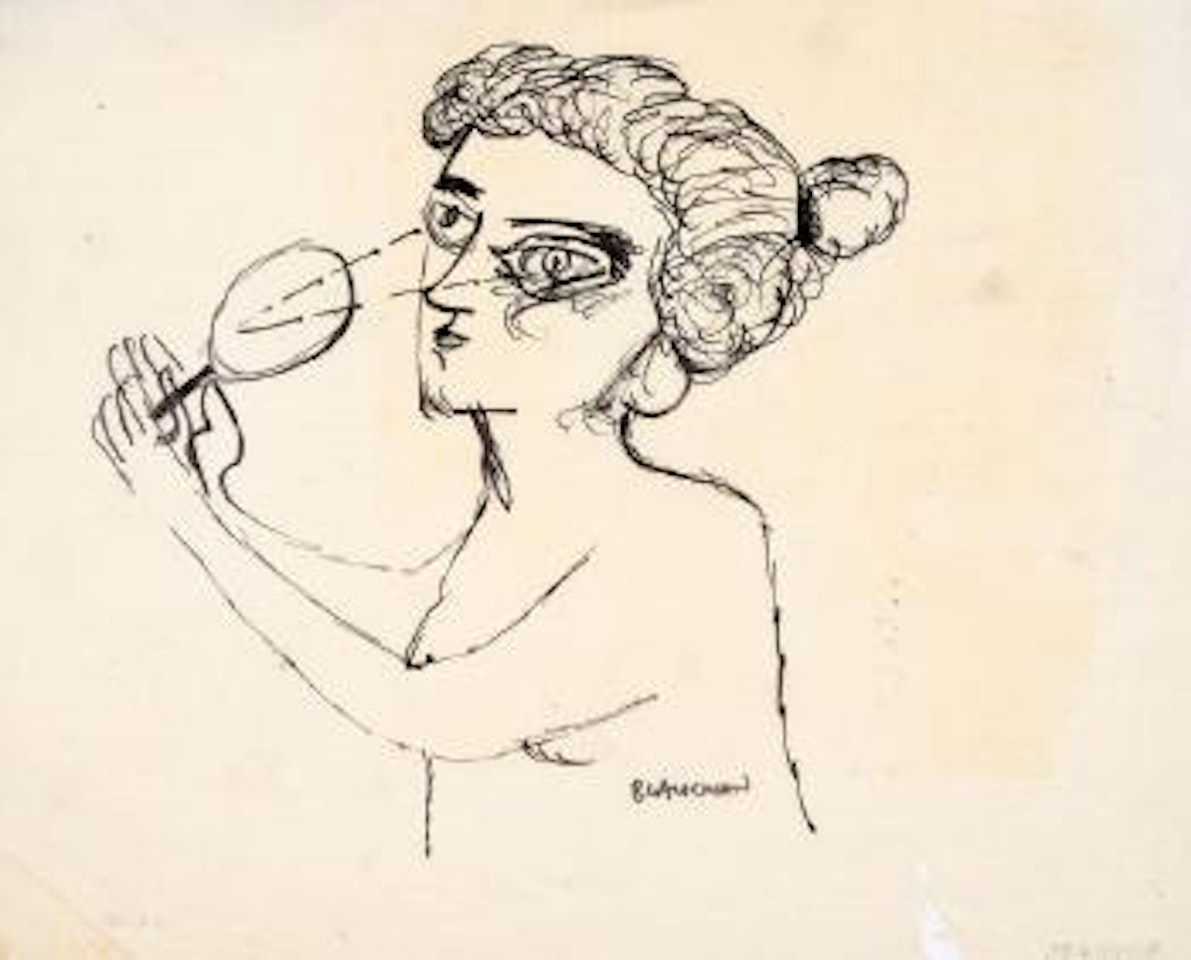Woman and magnifying glass by Charles Blackman