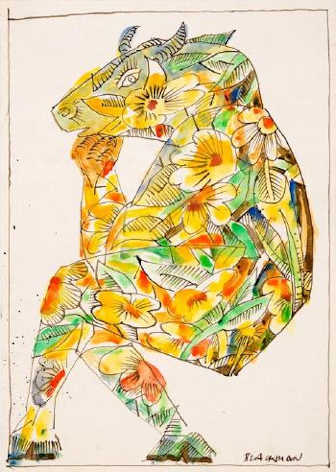 Minotaur and flowers by Charles Blackman
