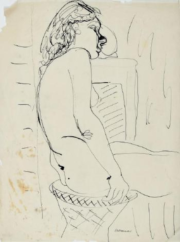 Nude on cane stool by Charles Blackman