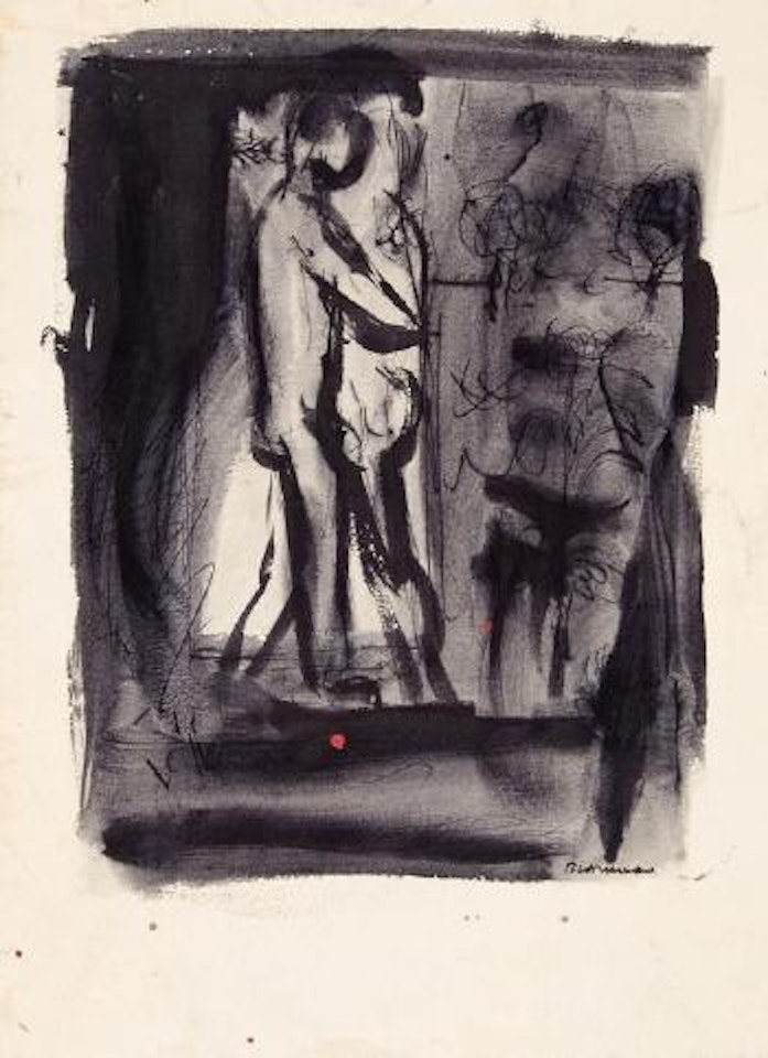 Nudes in dark interior by Charles Blackman