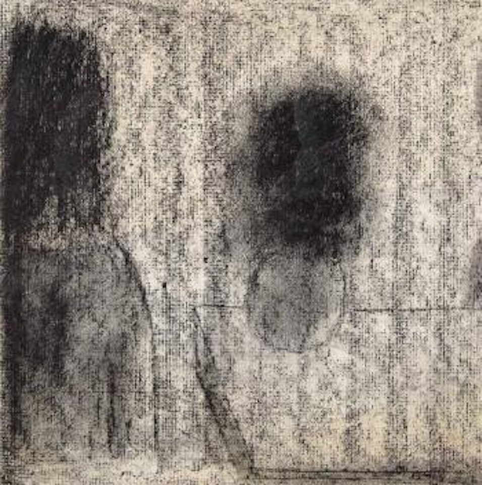 Woman and vase of flowers by Charles Blackman