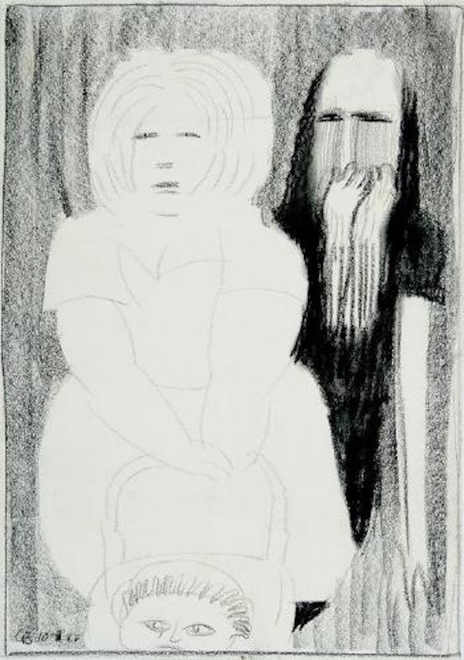 Two women and child by Charles Blackman