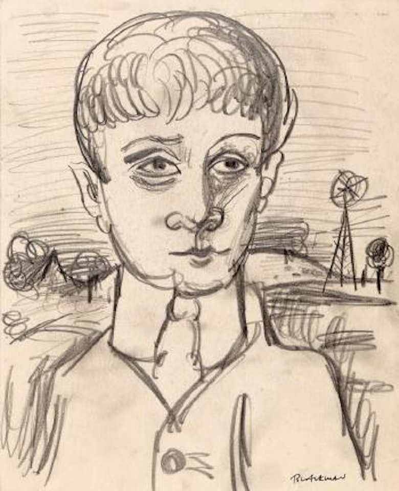 Boy in landscape by Charles Blackman