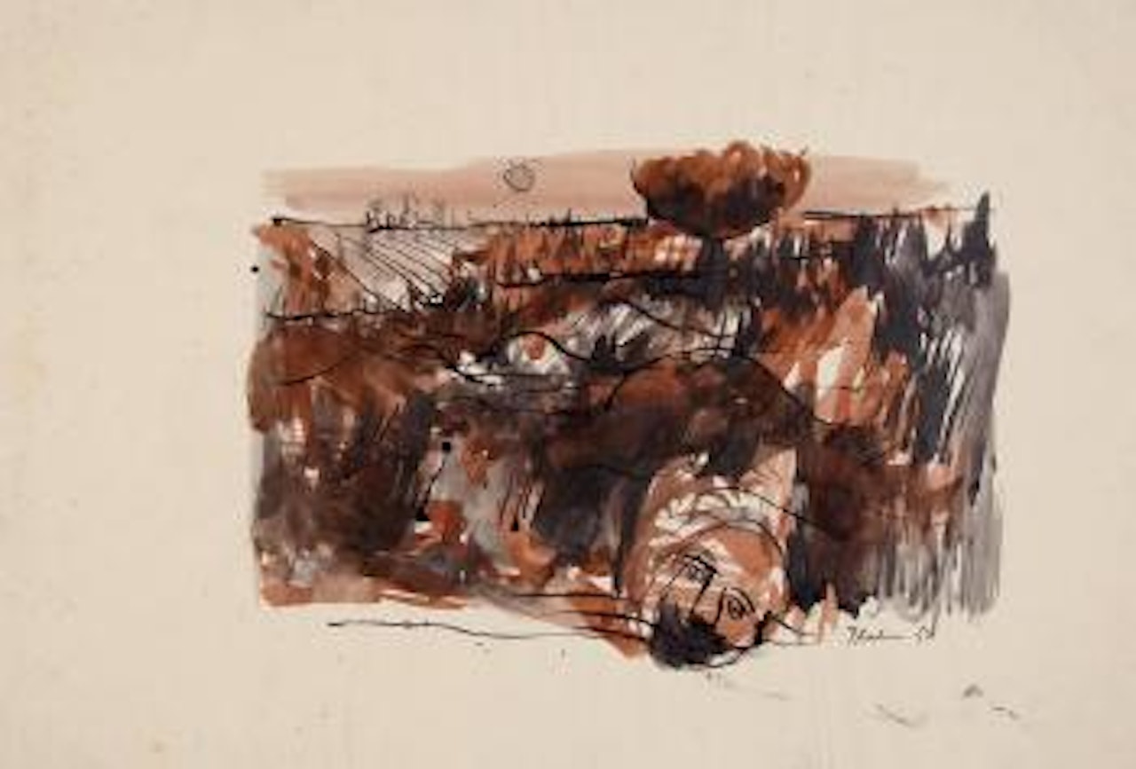 Figure in landscape by Charles Blackman