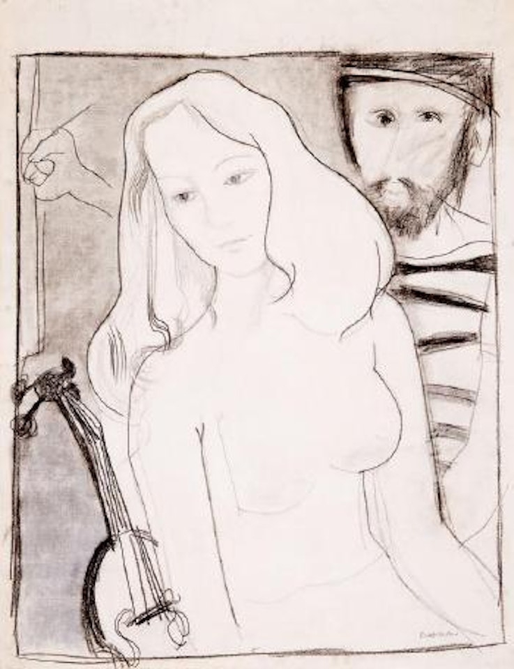 Man and woman with violin by Charles Blackman