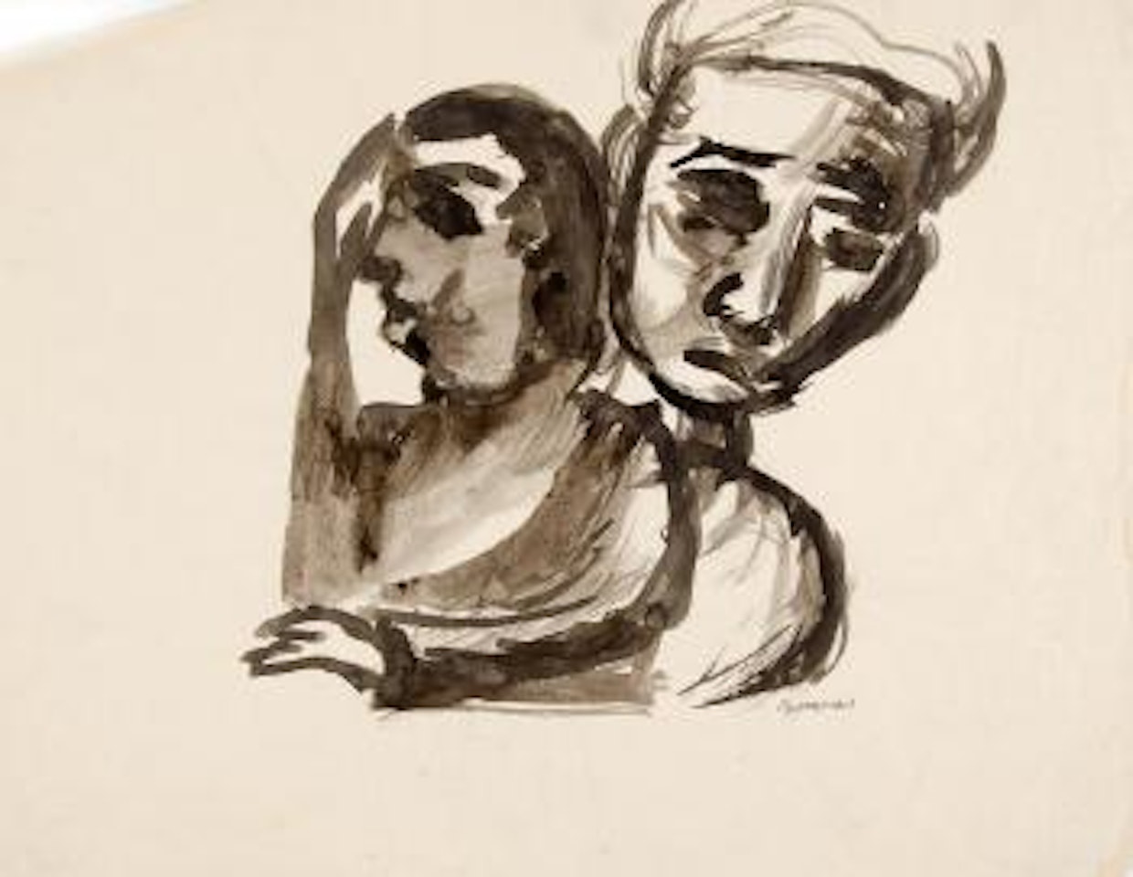 Boy and girl holding hands by Charles Blackman