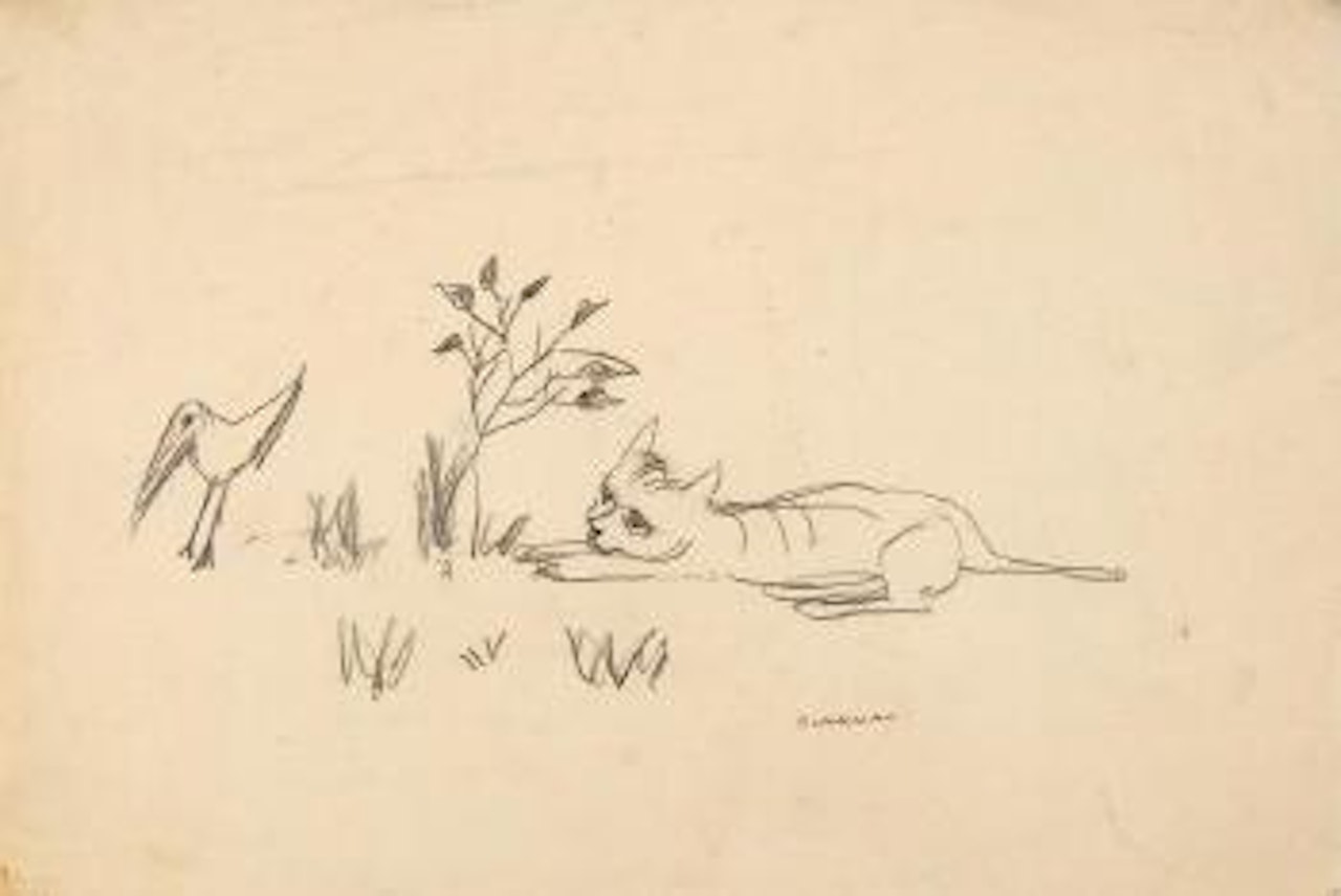 Cat and bird by Charles Blackman