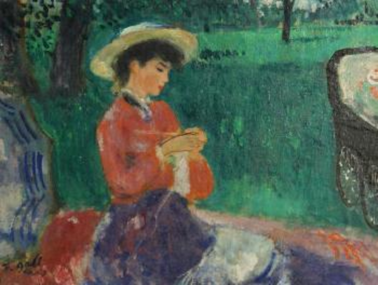 Eugénie au landau, tricotant au Parc de Bagatelle, Paris 16è by François Gall