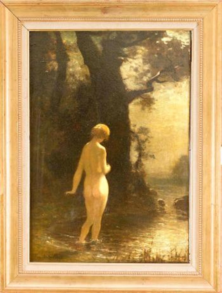 Vom Mondlicht beschienener, badender weiblicher Akt am Ufer by Paul Désiré Trouillebert