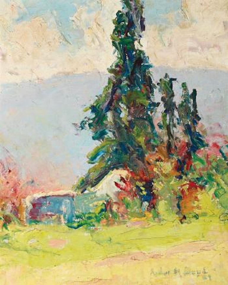 Landscape with Cottage and Pine Trees by Arthur Merric Bloomfield Boyd