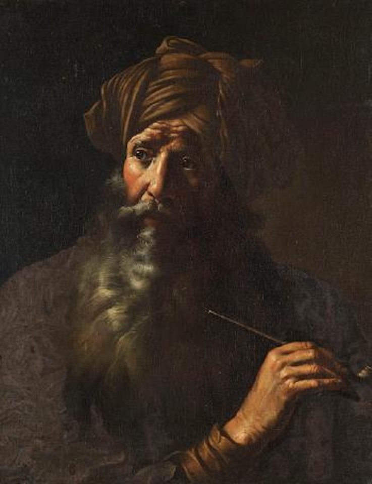 Porträt eines Orientalen mit Turban und Tonpfeife by Italian School