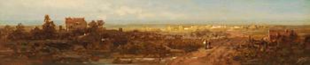 Aus Franken (Fränkische Landschaft, Städtchen in der Ferne, in der Abendsonne) by Carl Spitzweg