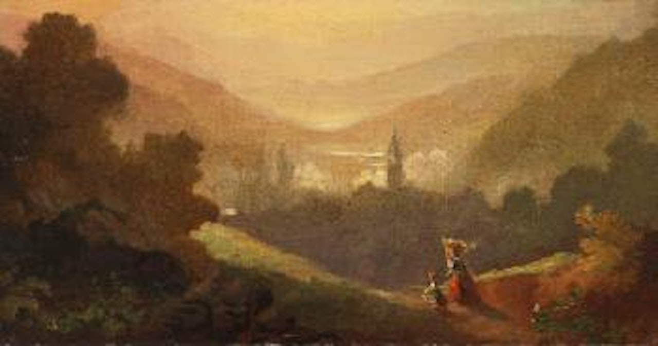 Berglandschaft mit Sennerin und Kind by Carl Spitzweg
