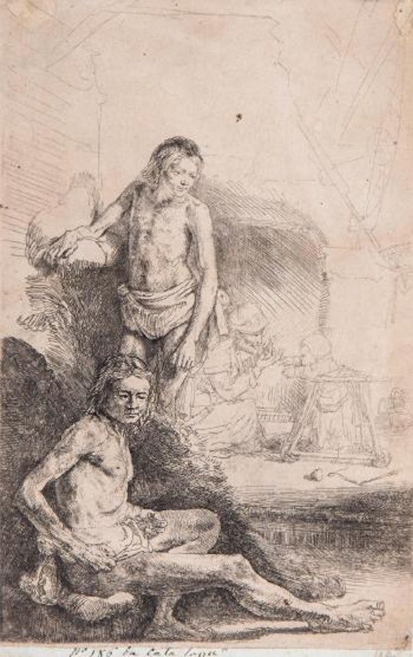 Nude man seated and another standing by Attributed to Rembrandt Harmensz van Rijn