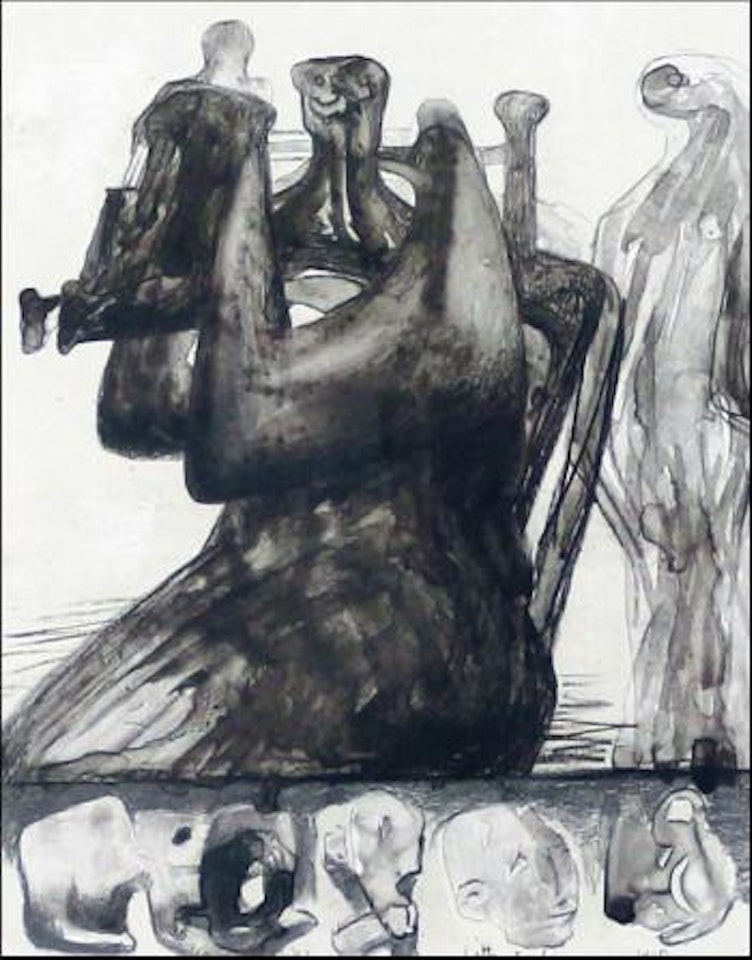 Mother and child with border design by Henry Moore