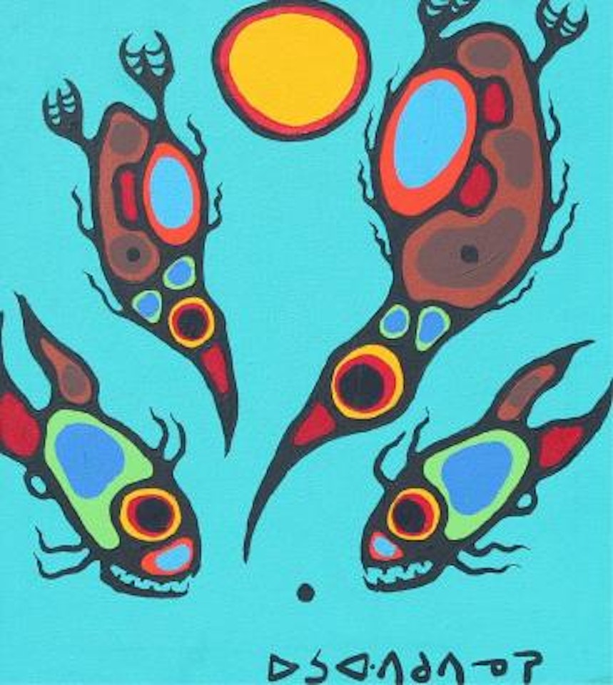 Diving birds and fish by Norval Morrisseau