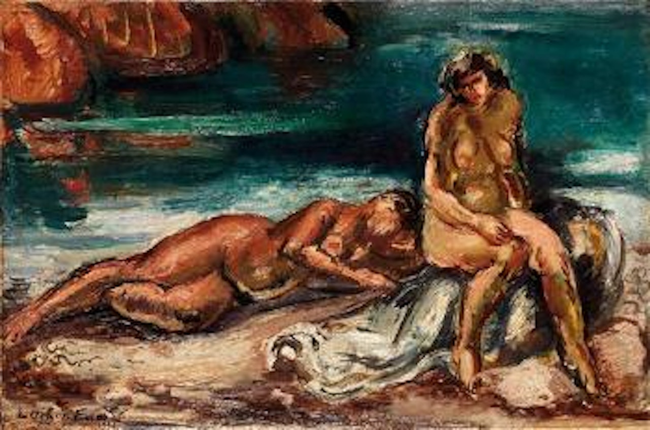 Deux baigneuses dans les rochers, or Nus sur la plage by Othon Friesz