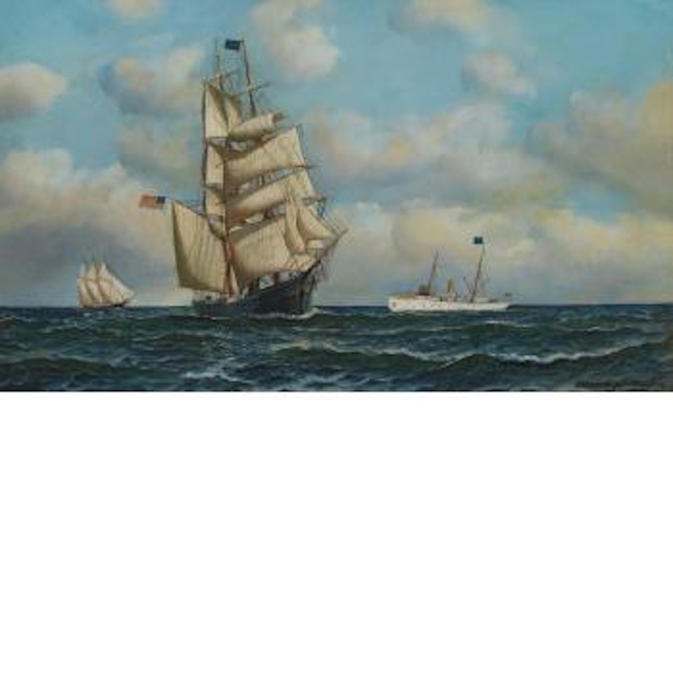 The Clipper Herald and Pilot Boat New York by Antonio Jacobsen