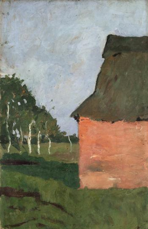 Rotes Haus. Verso: Landschaft Mit Birkenstämmen Am Moorgraben by Paula Modersohn-Becker