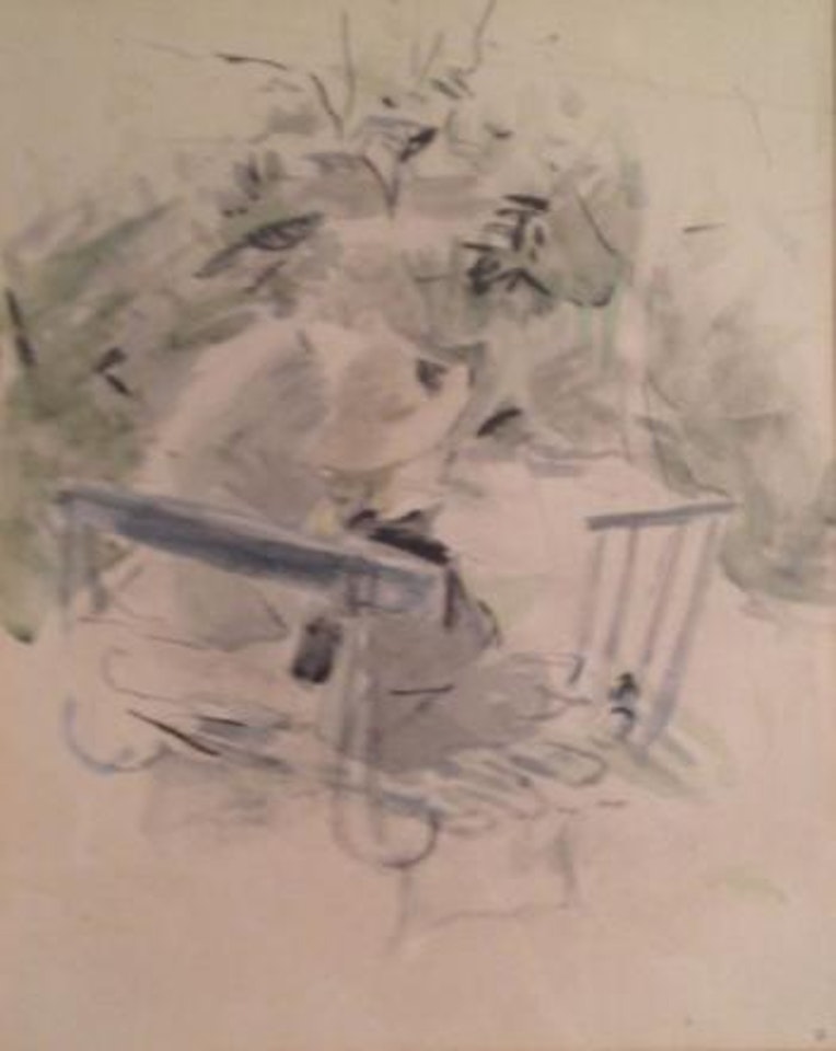 Mère et sa fille sur un banc dans le jardin by Berthe Morisot