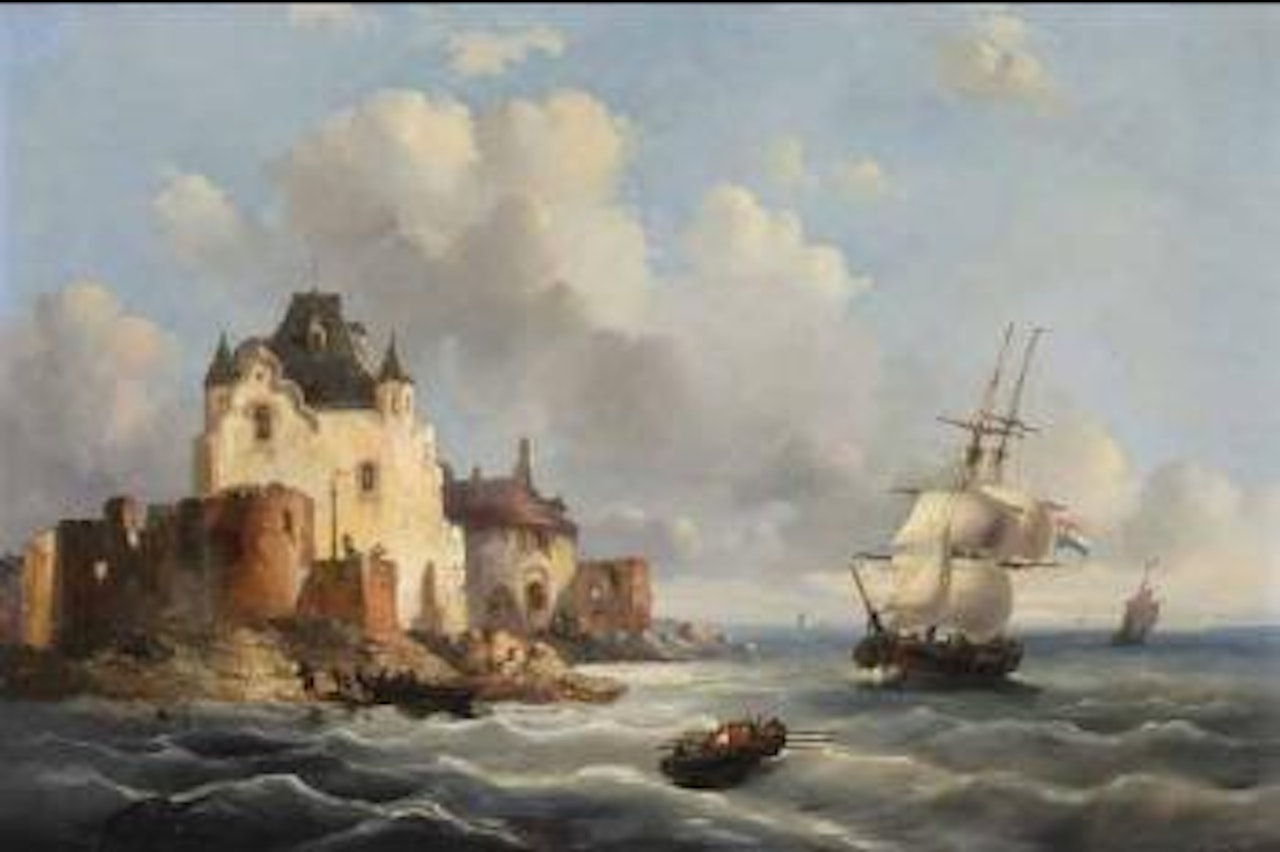 Vue d'un port avec trois-mâts hollandais by François Etienne Musin