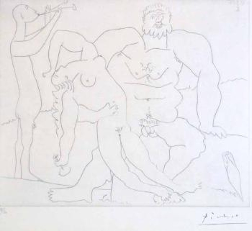 Homme nu avec femme ivre et jeune flutiste by Pablo Picasso