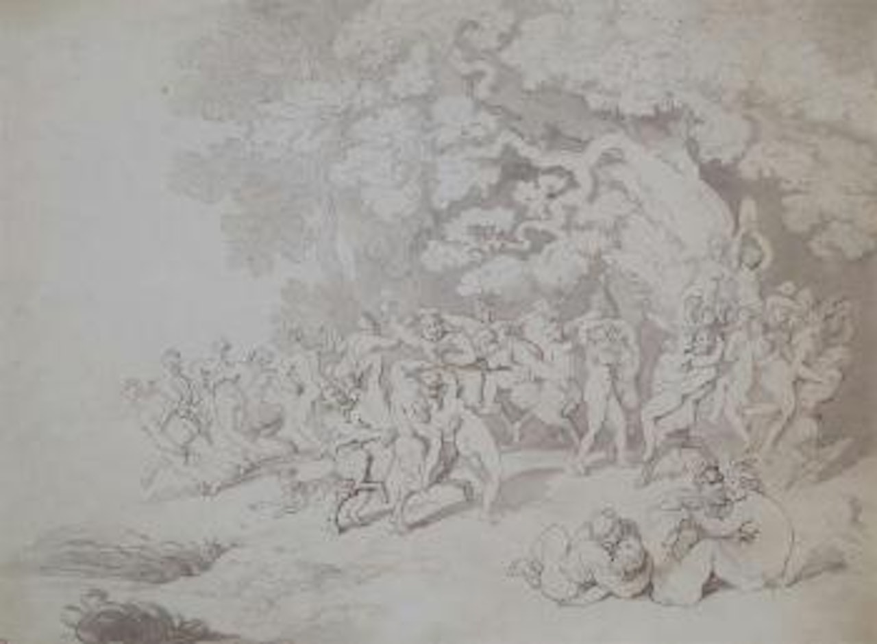 Nymphs and satyrs cavorting by Thomas Rowlandson