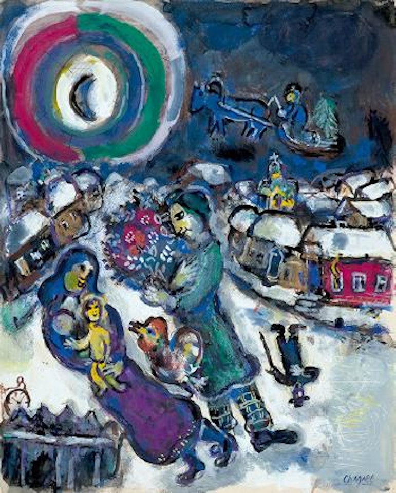 Le village et famille ou Famille au clair de lune by Marc Chagall