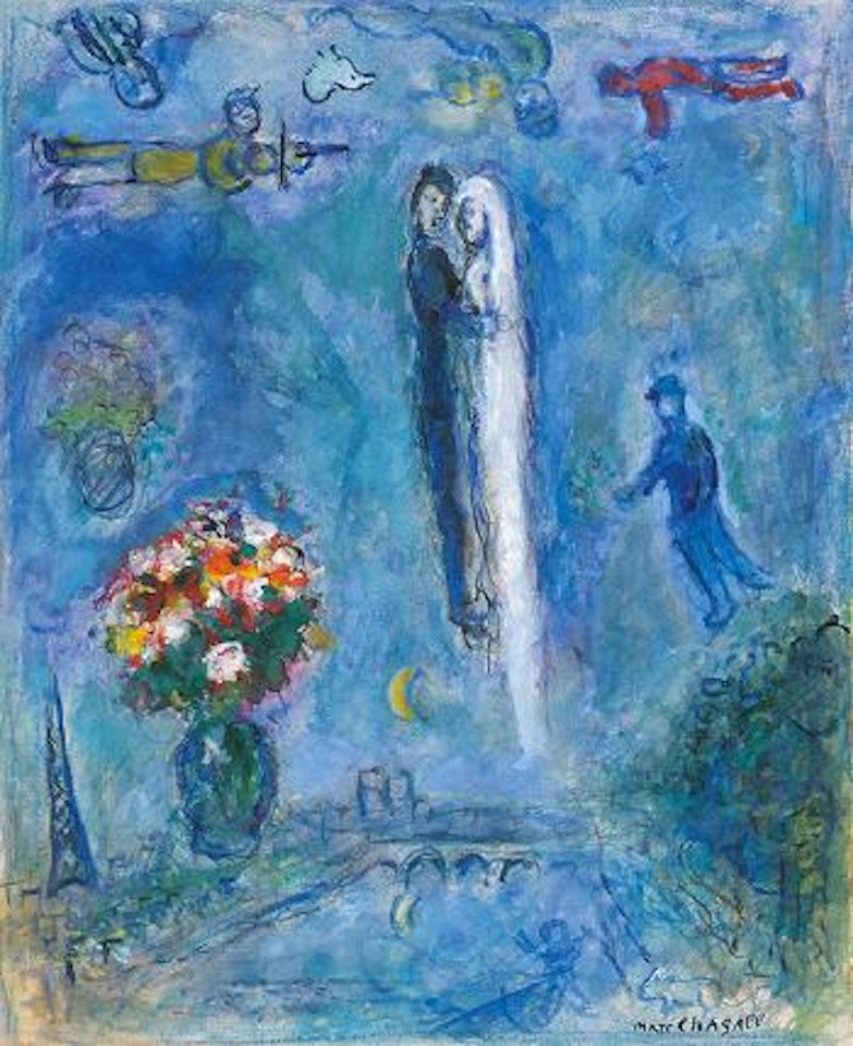 Les mariés dans le ciel de Paris by Marc Chagall