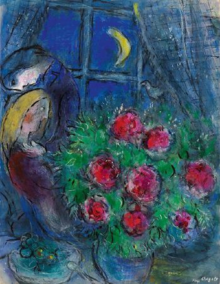 Les pivoines des amoureux au clair de lune by Marc Chagall