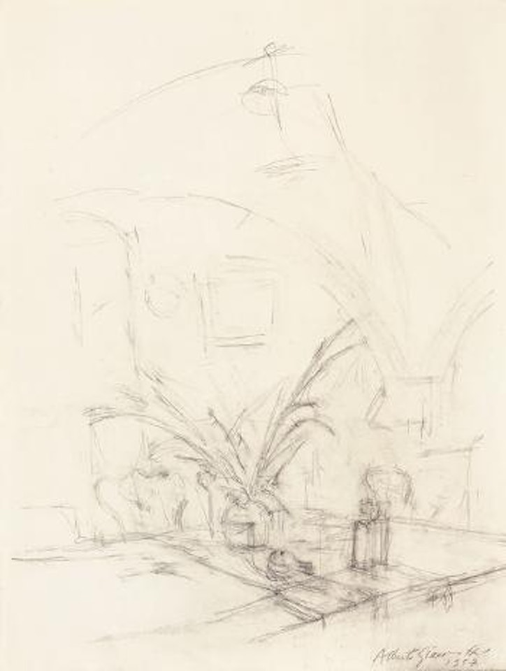 Blumenstrauss auf dem grossen Tisch in der 'salina' neben der Küche im Haus in Stampa– Intérieur à Stampa by Alberto Giacometti