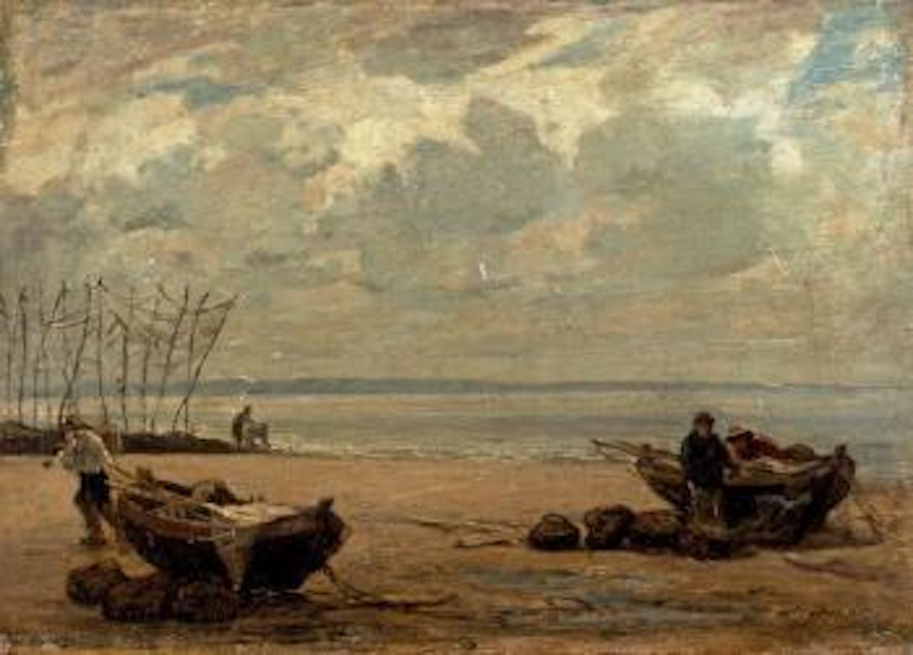 Environs d'Honfleur, bateaux échoués by Eugène Boudin
