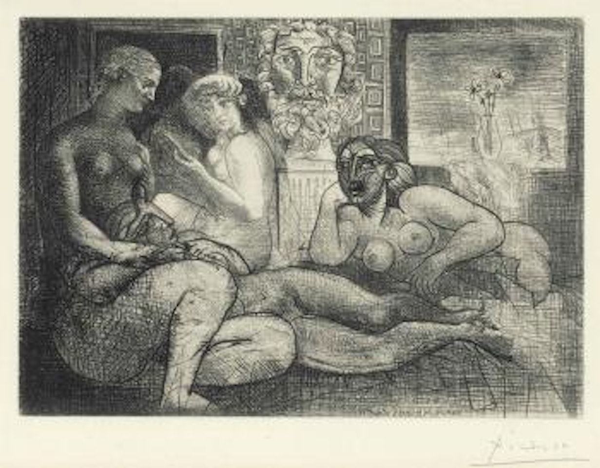 Quatre Femmes nues et TÃªte sculptÃ©e, from La Suite Vollard by Pablo Picasso