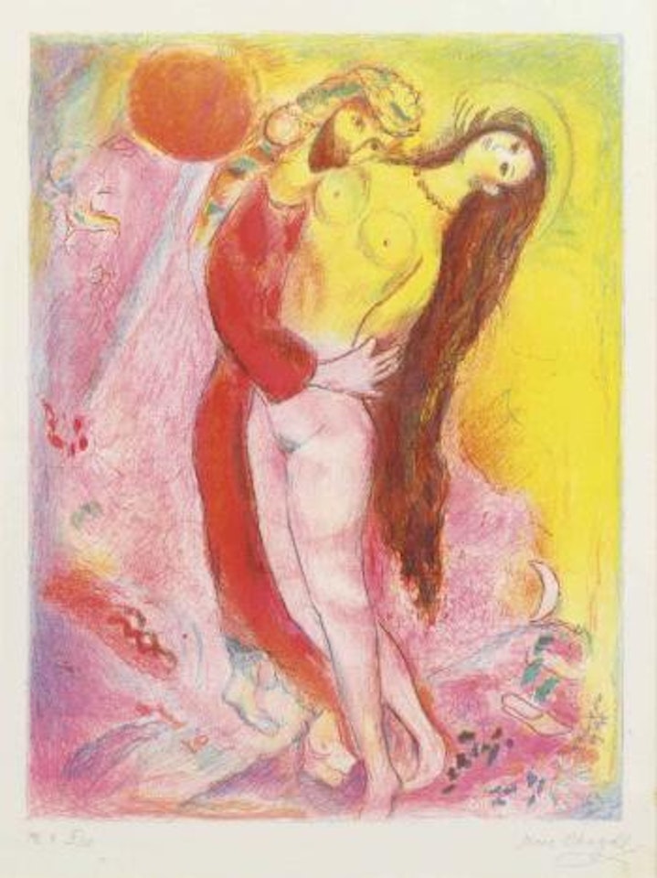 Disrobing her with his own hand, the King looked upon her body and saw it as it were a silvern ingot…, from Four Tales from Arabian Nights by Marc Chagall