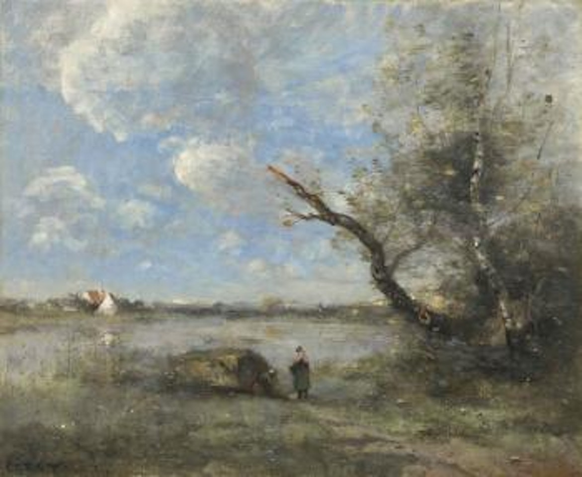 Environs de Mantes, Le Gué sur La Seine by Jean Baptiste Camille Corot