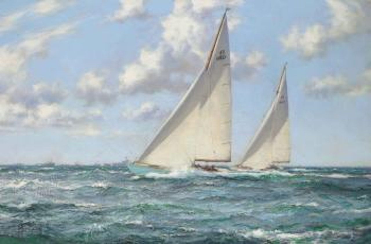 Weatherly and Gretel off Newport, America's Cup, 1962 by Montague Dawson