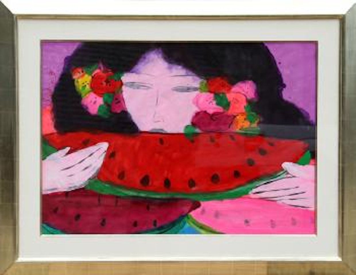 Woman eating watermelon by Walasse Ting