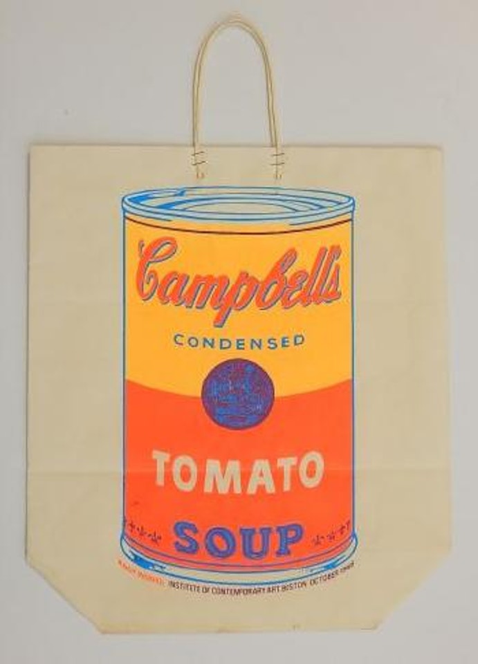 Campbell's soup can on a shopping bag by Andy Warhol