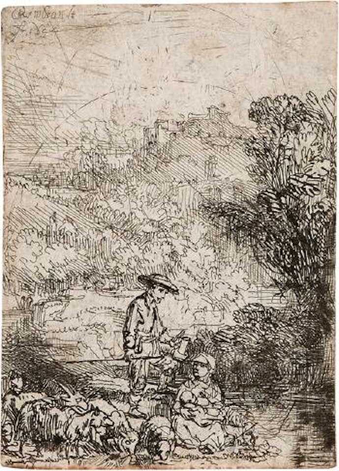 Die Landschaft mit der Hirtenfamilie by Attributed to Rembrandt Harmensz van Rijn