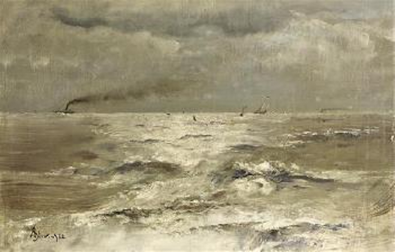 Vue de la mer au large du Havre depuis l'arrière du bateau by Alfred Stevens