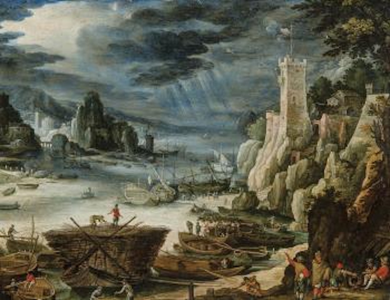 Havendrukte bij zuiderse rotskust by Paul Bril