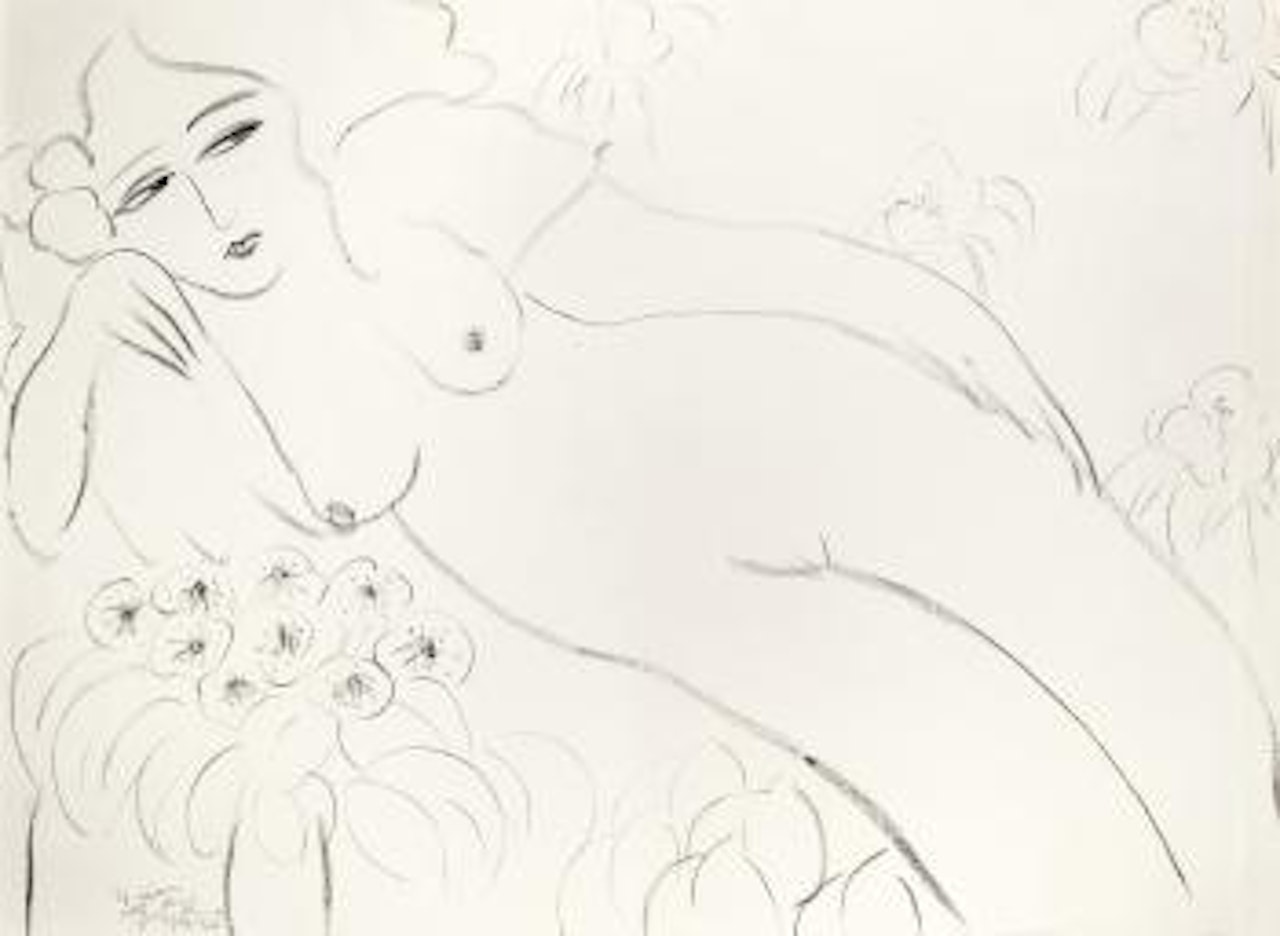 Nude and flowers (Reclining nude) by Walasse Ting