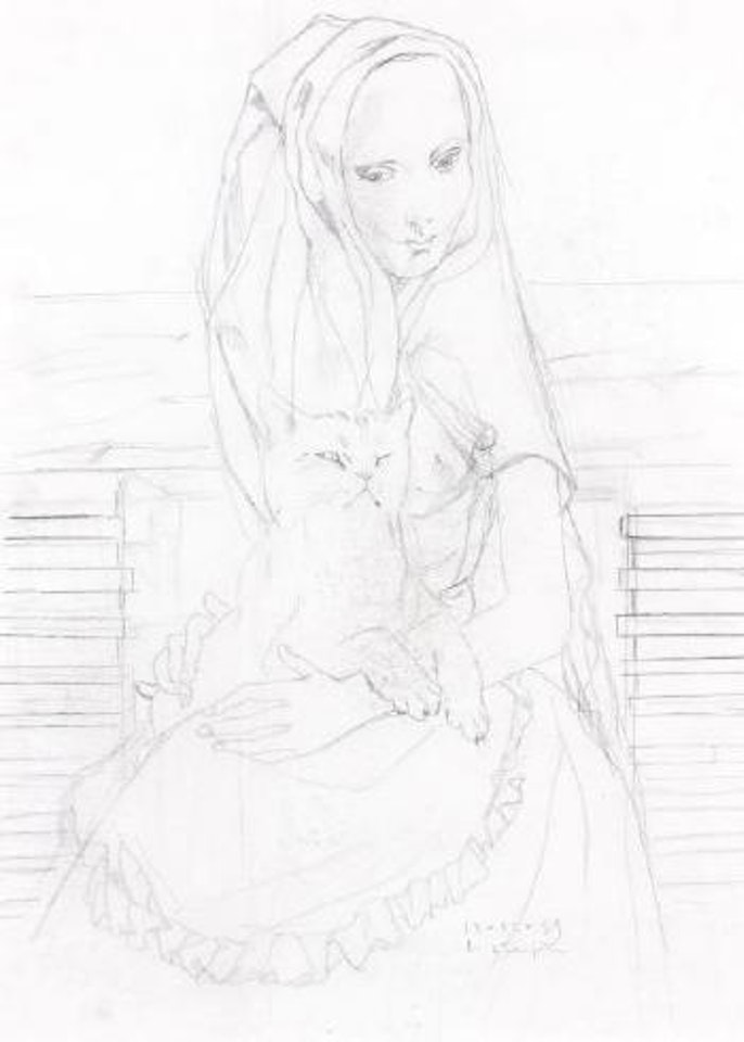 La jeune fille au chat by Leonard Tsuguharu Foujita