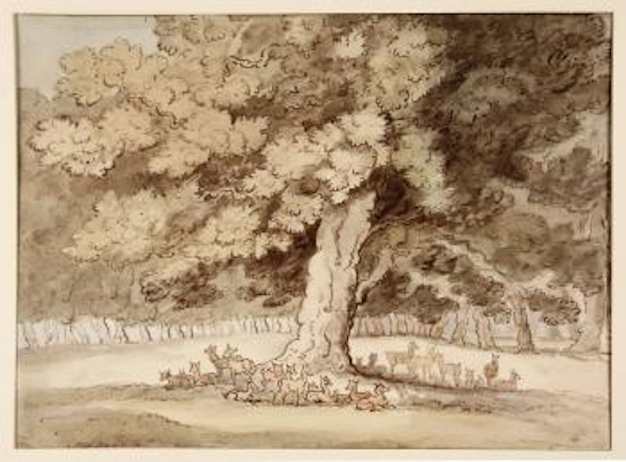 Herd of Young Deer Under an Ancient Oak by Thomas Rowlandson