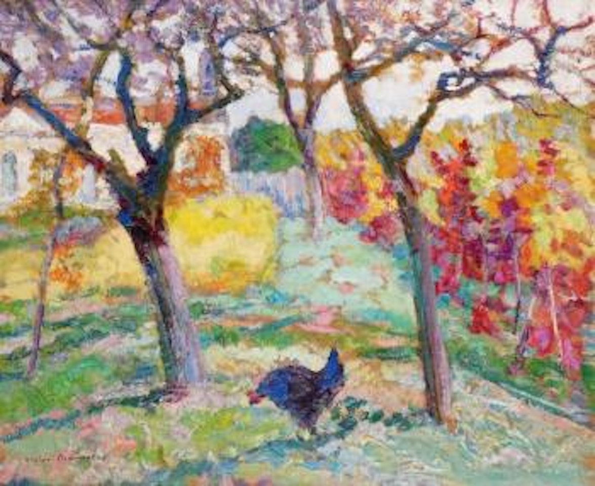 Auvergne, le jardin en automne derrière l'église by Victor Charreton