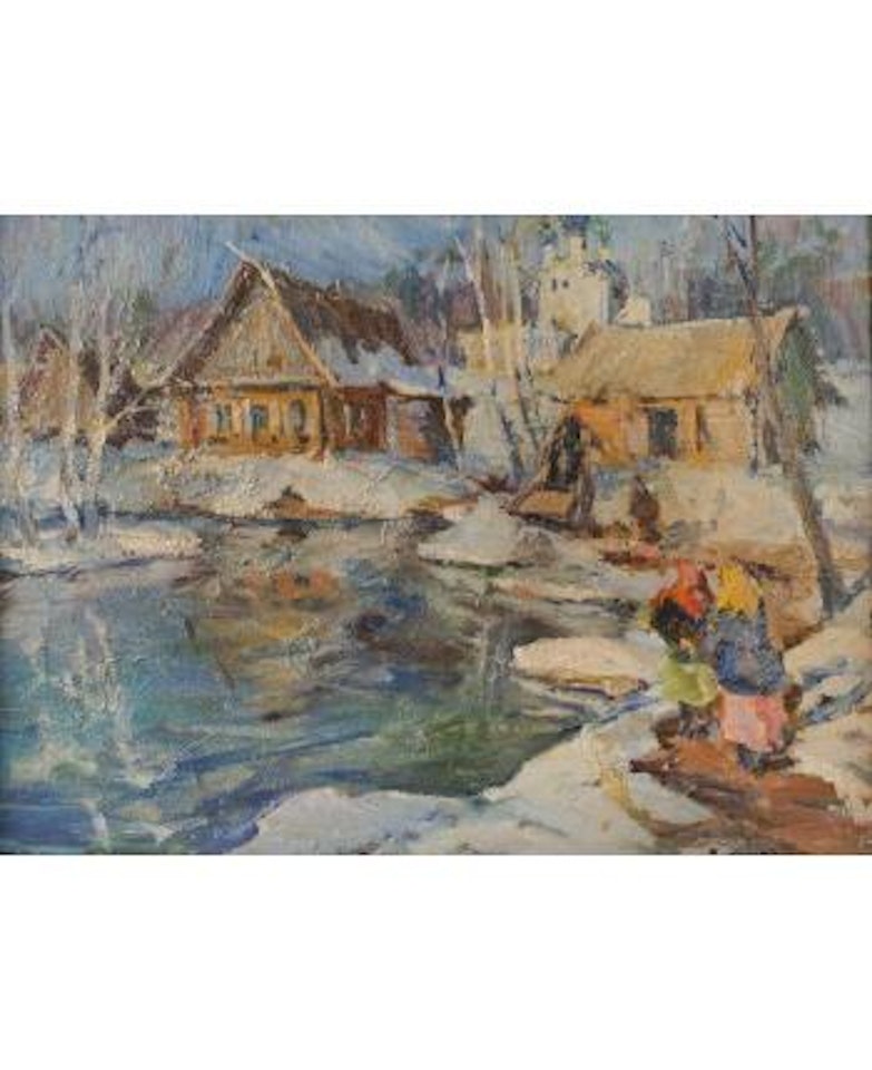 Russian village in the snow by Georgij Aleksandrovic Lapschin
