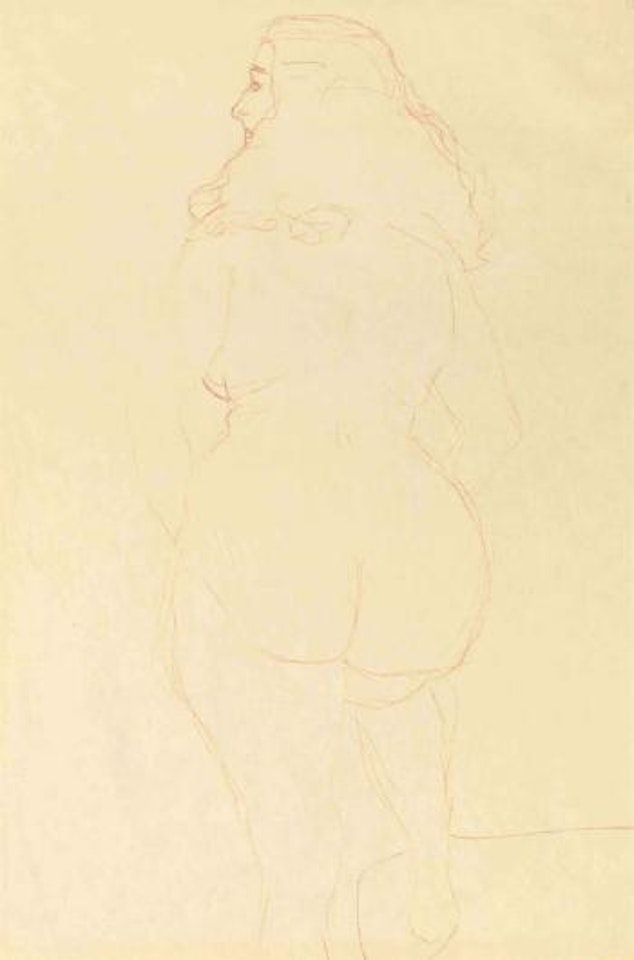 Stehender Rückenakt, das Gesicht im Profil nach links (recto); Nach rechts aufgestutzt liegender Akt (verso) by Gustav Klimt