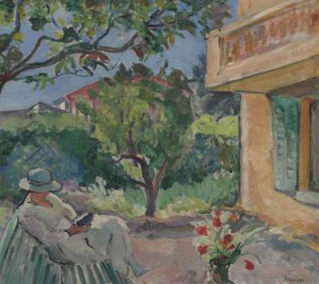 Le Cannet, Jeune Femme Lisant Dans Un Jardin by Henri Lebasque